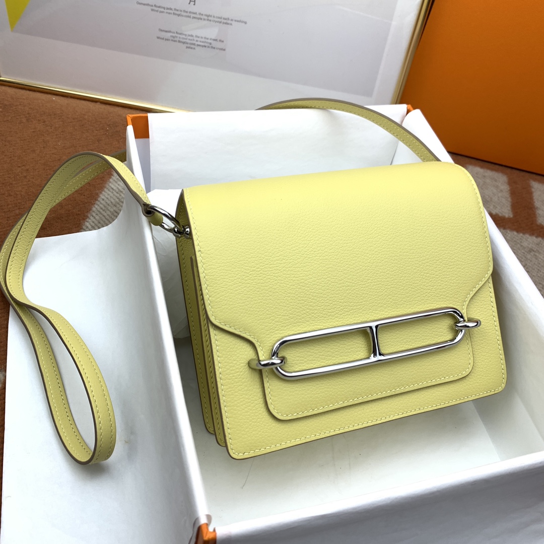 roulis愛馬仕高仿 19CM蜜蠟純手工肩背包 米黃色