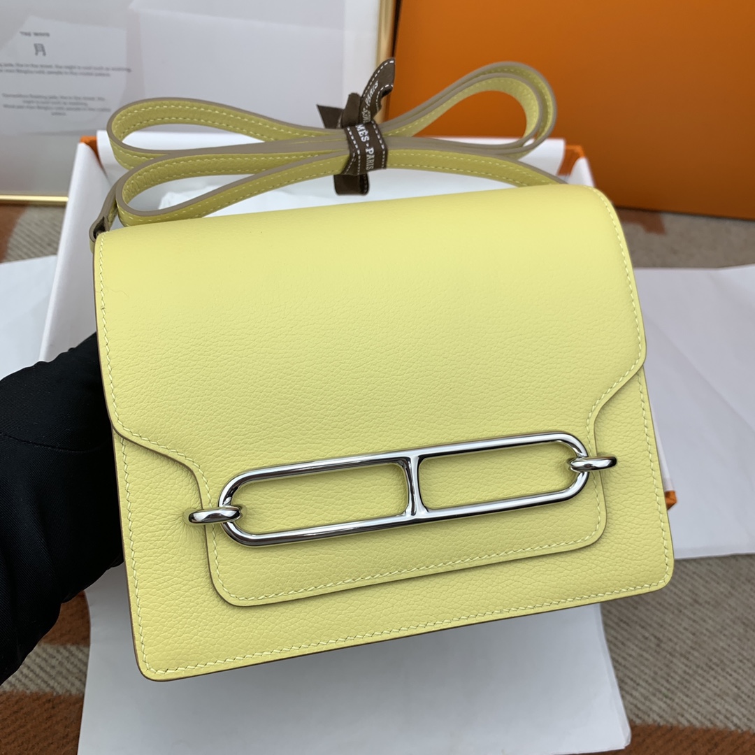 roulis愛馬仕高仿 19CM蜜蠟純手工肩背包 米黃色