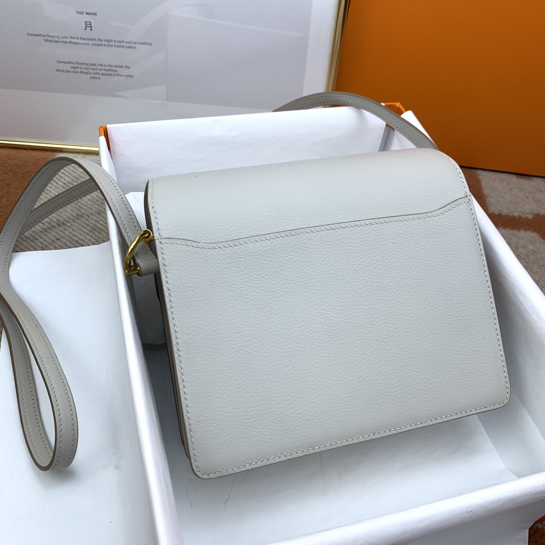 高仿HERMES roulis系列 珍珠灰手工製作遠程包包肩背包