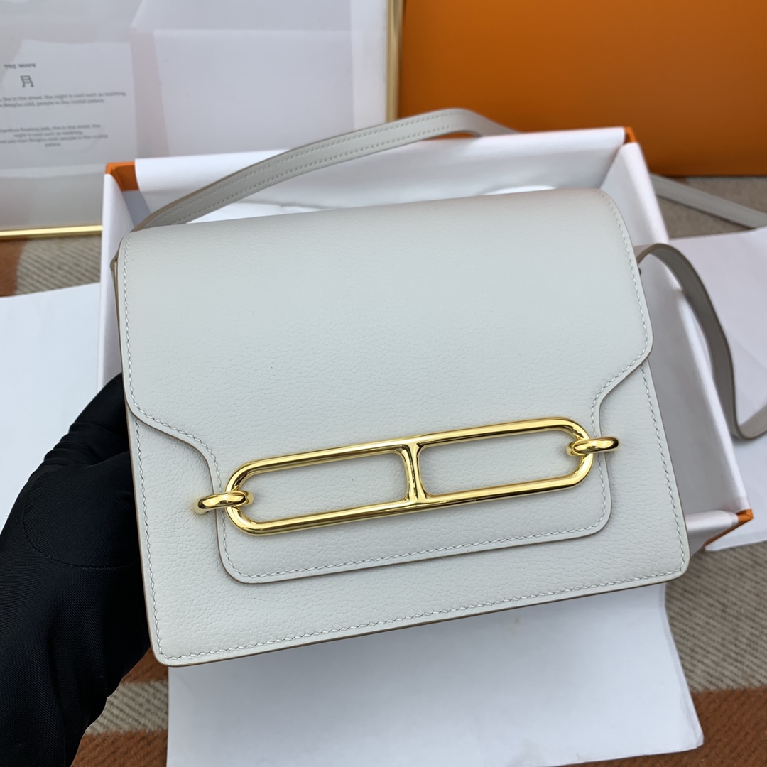 高仿HERMES roulis系列 珍珠灰手工製作遠程包包肩背包
