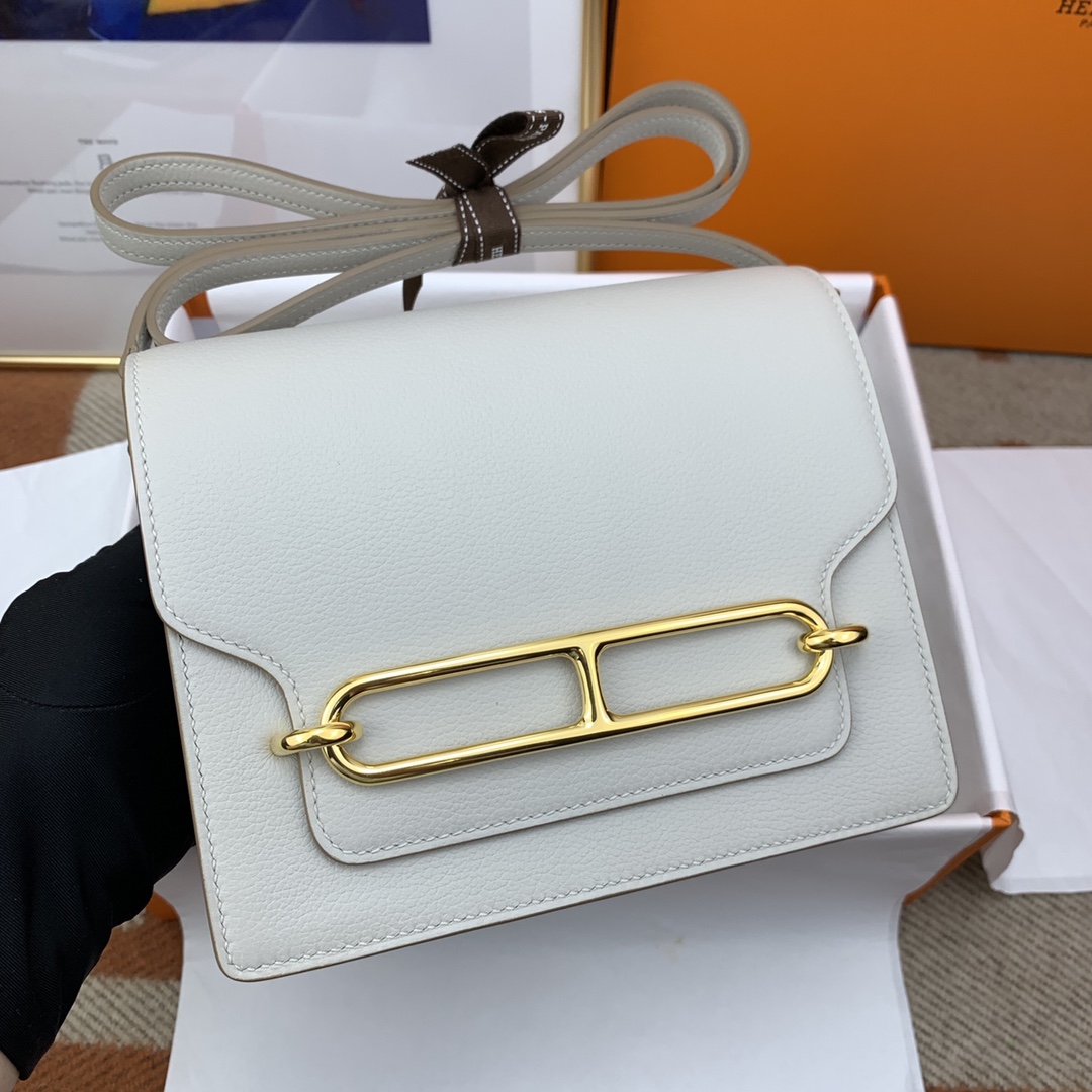 高仿HERMES roulis系列 珍珠灰手工製作遠程包包肩背包
