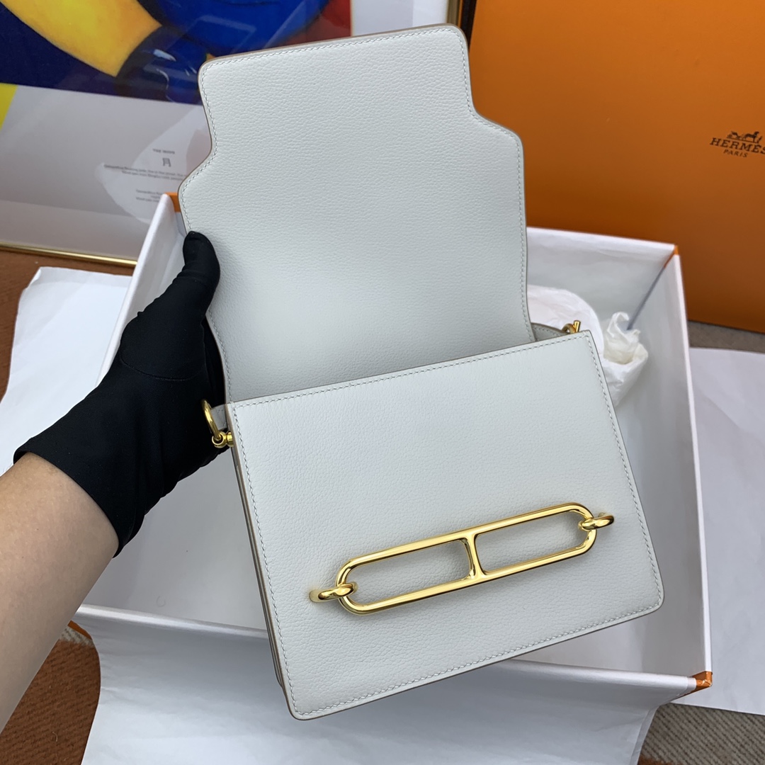 高仿HERMES roulis系列 珍珠灰手工製作遠程包包肩背包