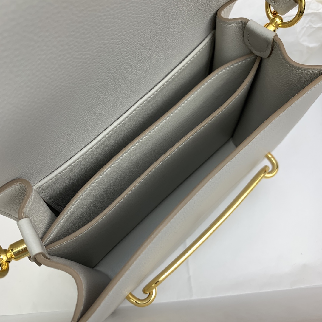 高仿HERMES roulis系列 珍珠灰手工製作遠程包包肩背包