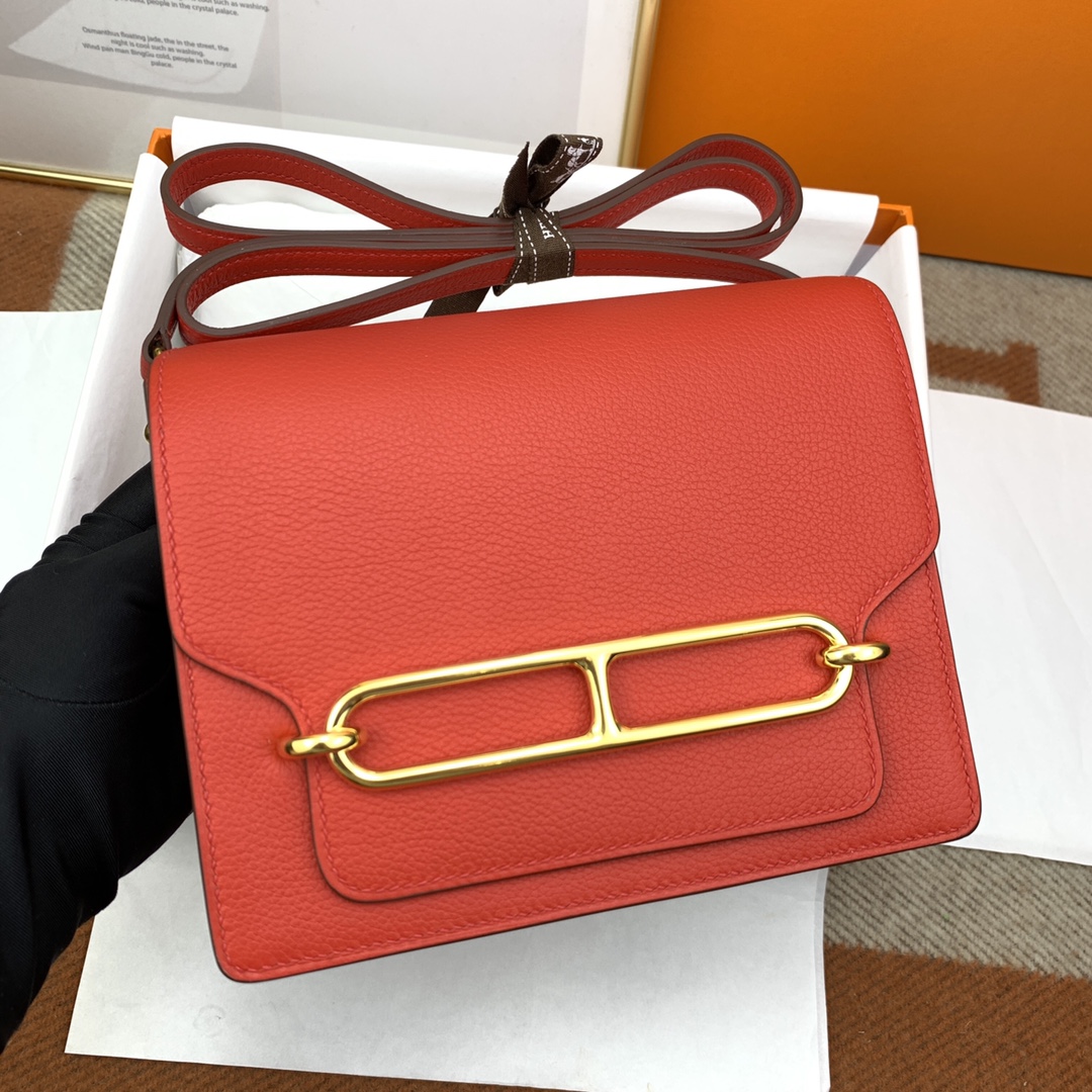 一比一HERMES roulis 19CM心紅蜜蠟手工製作肩背包女