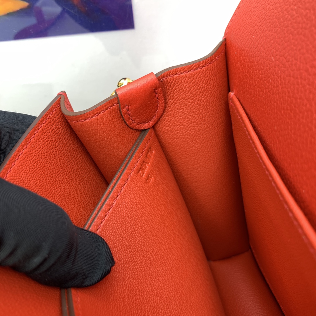 一比一HERMES roulis 19CM心紅蜜蠟手工製作肩背包女