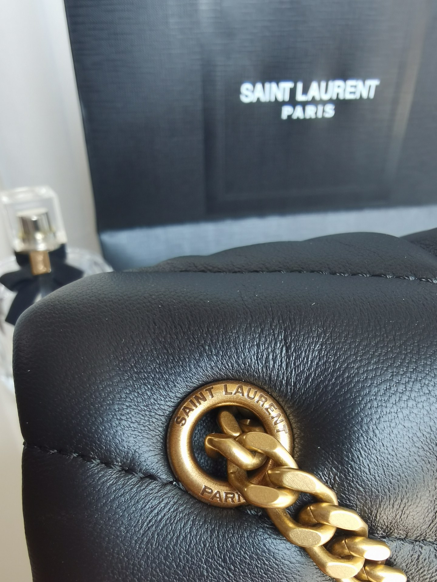 高仿YSL聖羅蘭包包 LOULOU PUFFER 迷你絎縫小羊皮包 小型絎縫皮革手袋 黑色金扣