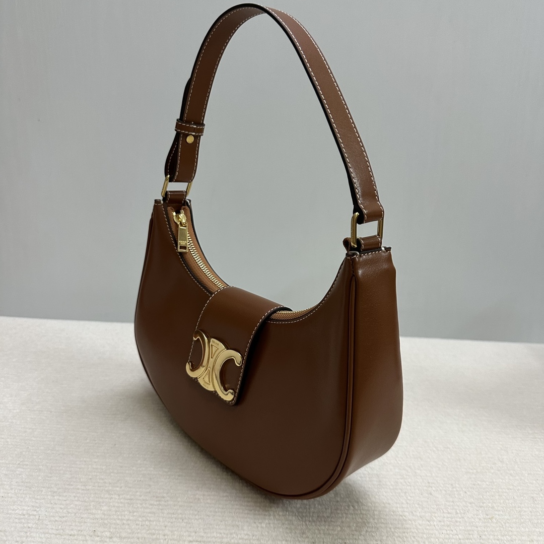 Celine賽琳一比一復刻包包 光滑牛皮革中型AVA TRIOMPHE手袋腋下單肩包 棕色