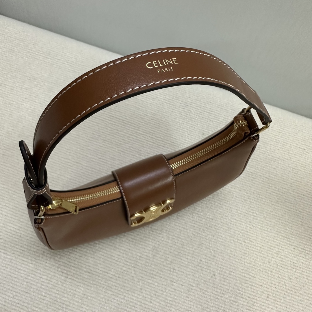 Celine賽琳一比一復刻包包 光滑牛皮革中型AVA TRIOMPHE手袋腋下單肩包 棕色