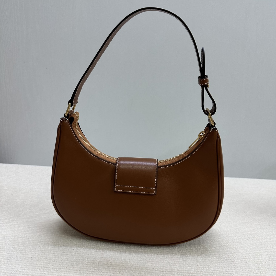 Celine賽琳一比一復刻包包 光滑牛皮革中型AVA TRIOMPHE手袋腋下單肩包 棕色