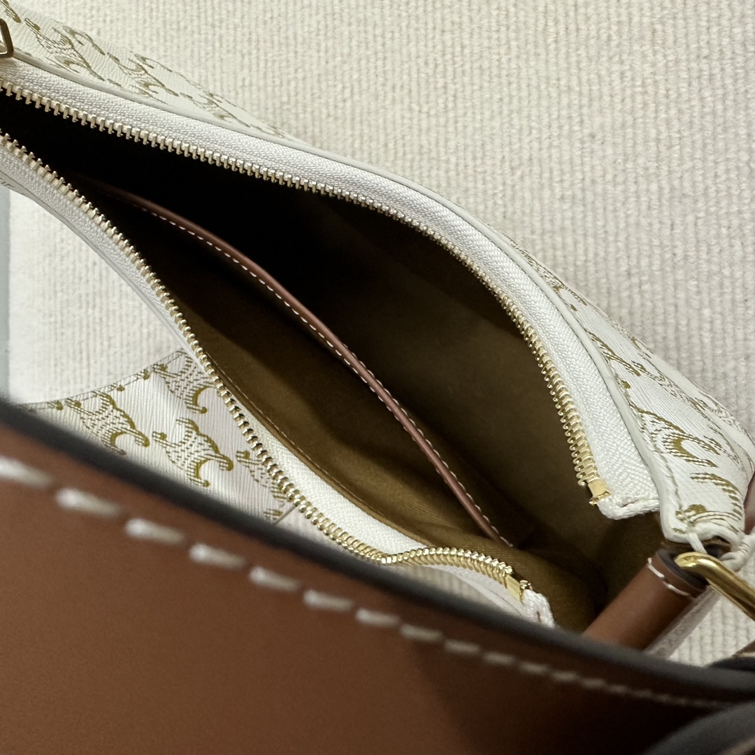 Celine賽琳一比一復刻包包 標誌印花及牛皮革中型AVA TRIOMPHE手袋腋下單肩包 白色