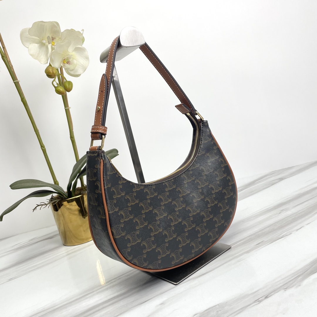 Celine賽琳高仿原單包包 CELINE TRIOMPHE AVA 標誌印花牛皮革手袋 深褐色