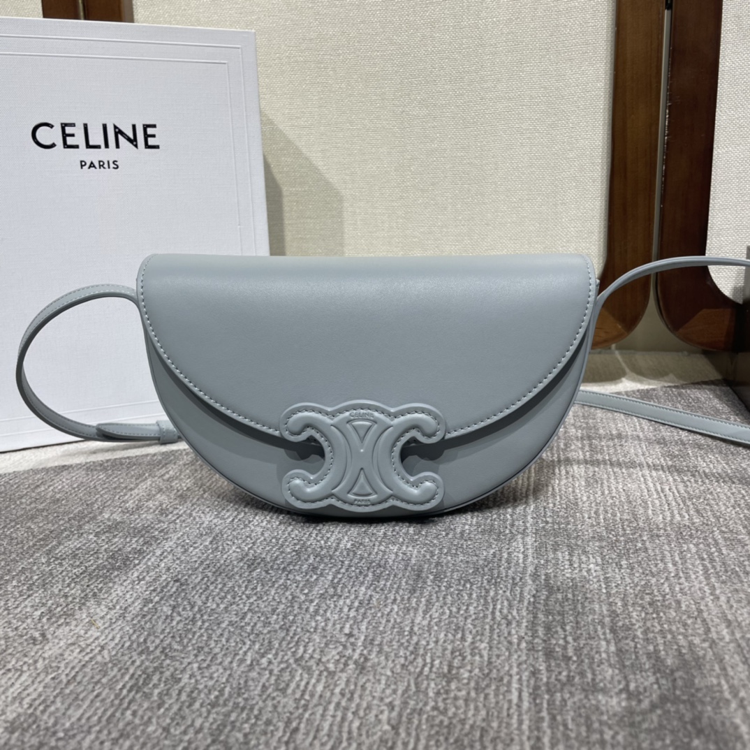 原單高仿Celine賽琳 Basace凯旋门 光滑小牛皮Besace Cuir Triomphe手袋 斜揹包 灰藍