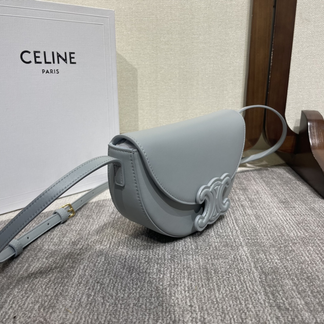 原單高仿Celine賽琳 Basace凯旋门 光滑小牛皮Besace Cuir Triomphe手袋 斜揹包 灰藍