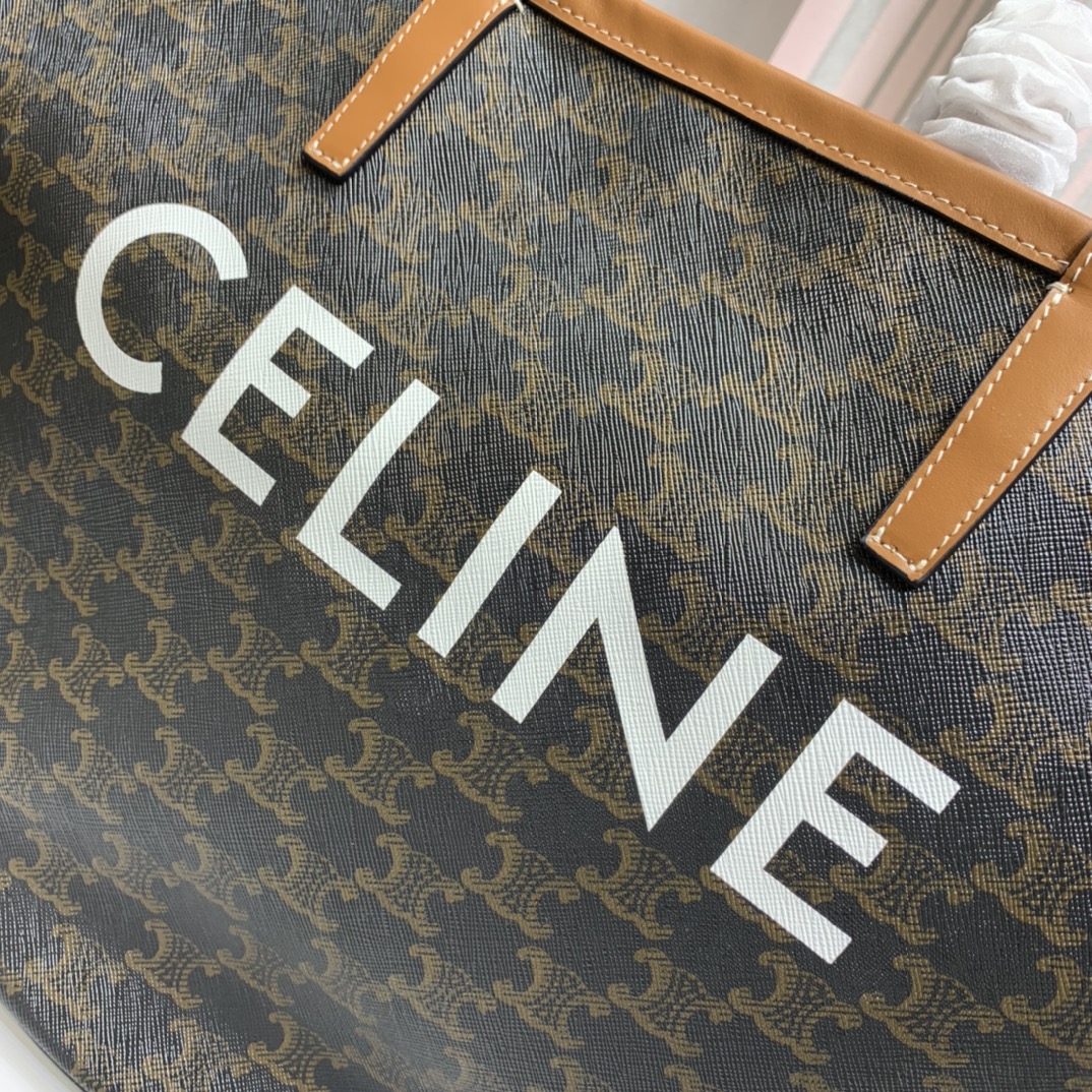 高仿復刻Celine賽琳包 標誌印花 TRIOMPHE COUFFIN扇子包 超大手袋 深棕色