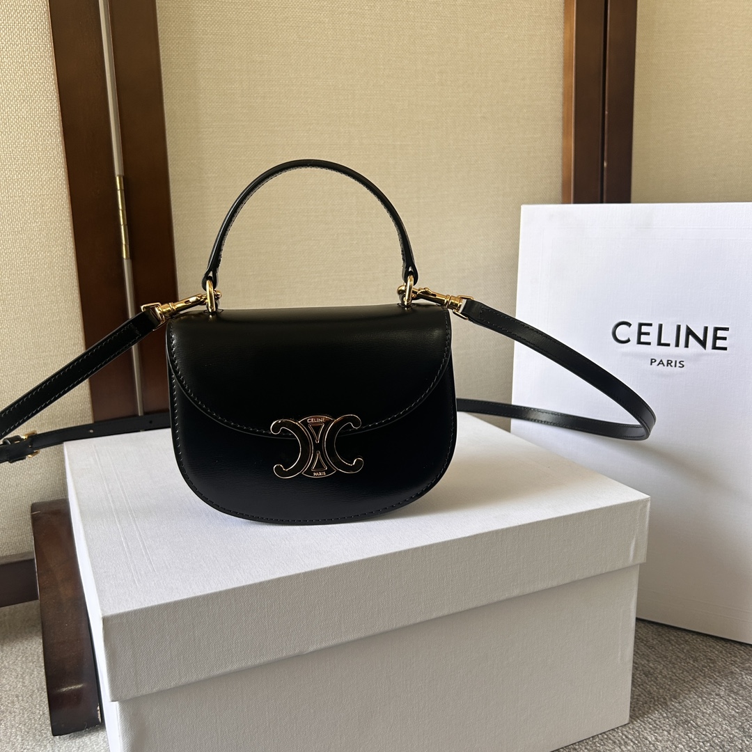 高仿復刻Celine賽琳包 標誌印花 TRIOMPHE COUFFIN扇子包 超大手袋 深棕色