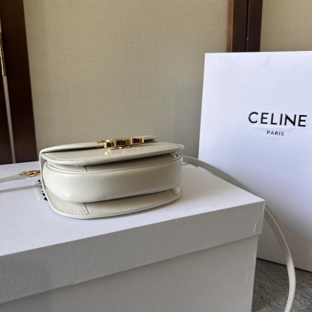 A貨包復刻Celine賽琳包 亮面牛皮革迷你型BESACE CLEA手袋Mini Besace凱旋門包白