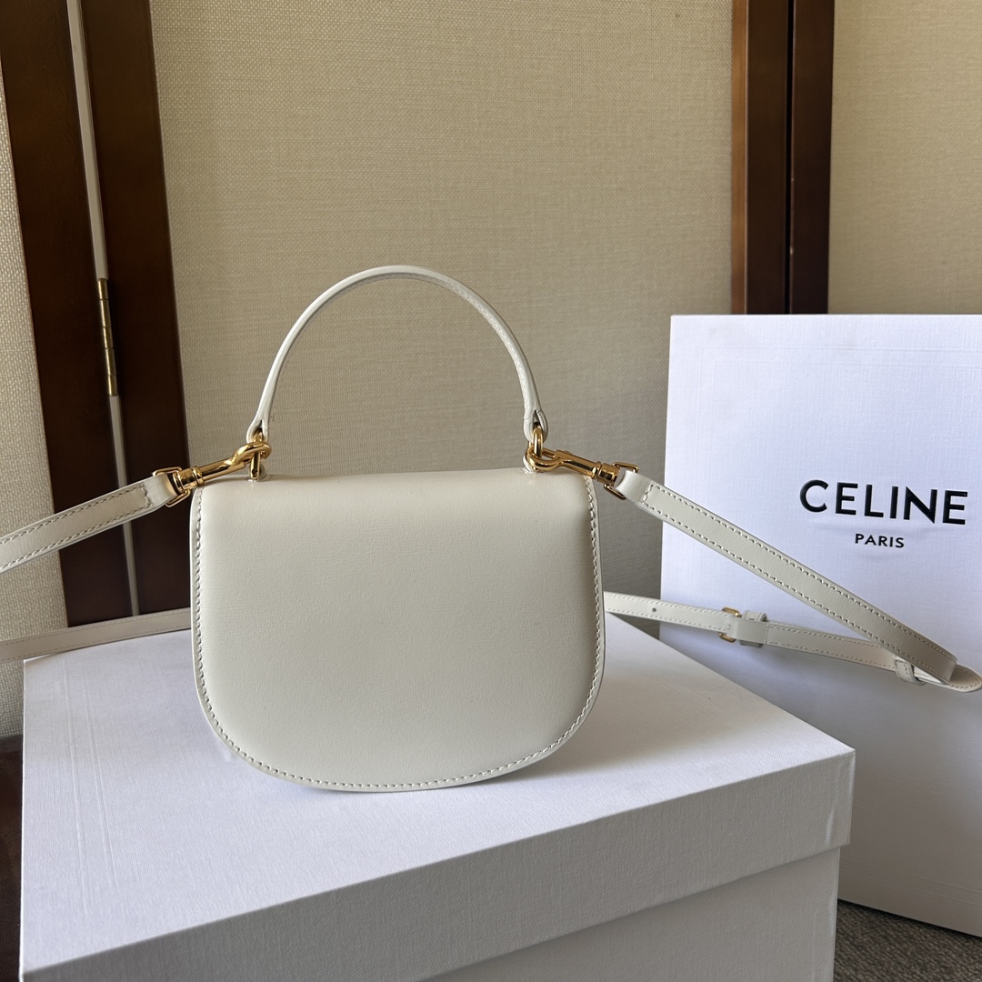 A貨包復刻Celine賽琳包 亮面牛皮革迷你型BESACE CLEA手袋Mini Besace凱旋門包白