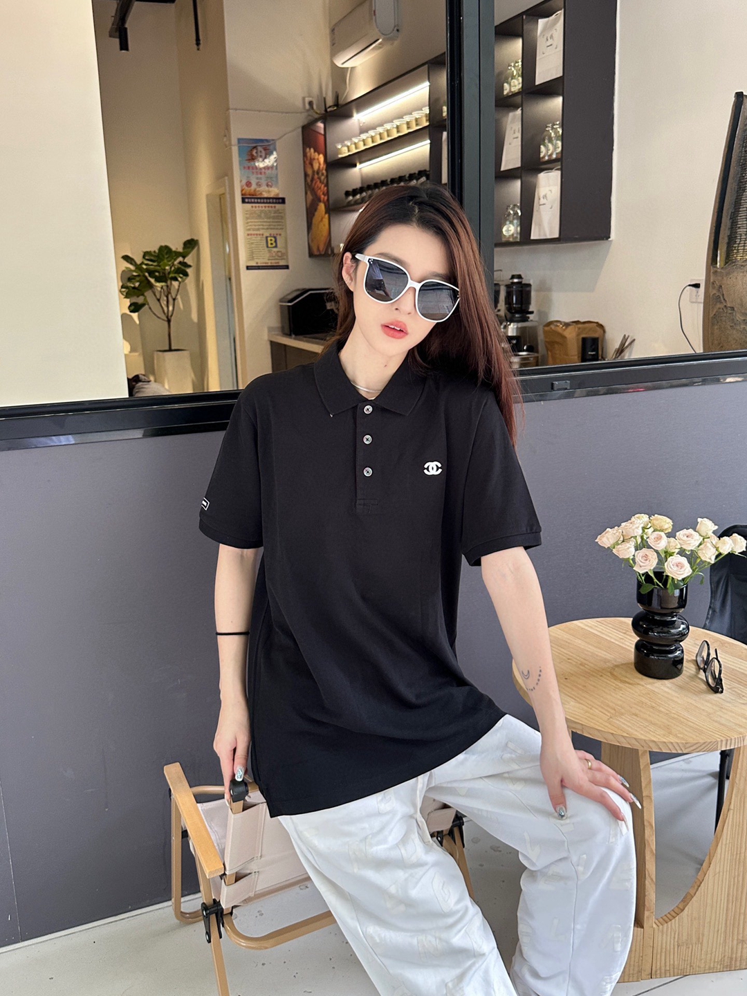 頂級復刻香奈兒雙C設計刺繡logo翻領Polo衫短袖