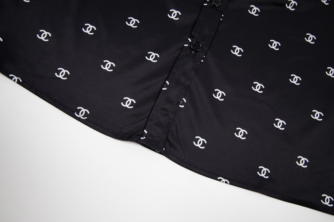 香奈兒高仿印花字母logo長袖襯衣男女同款襯衫