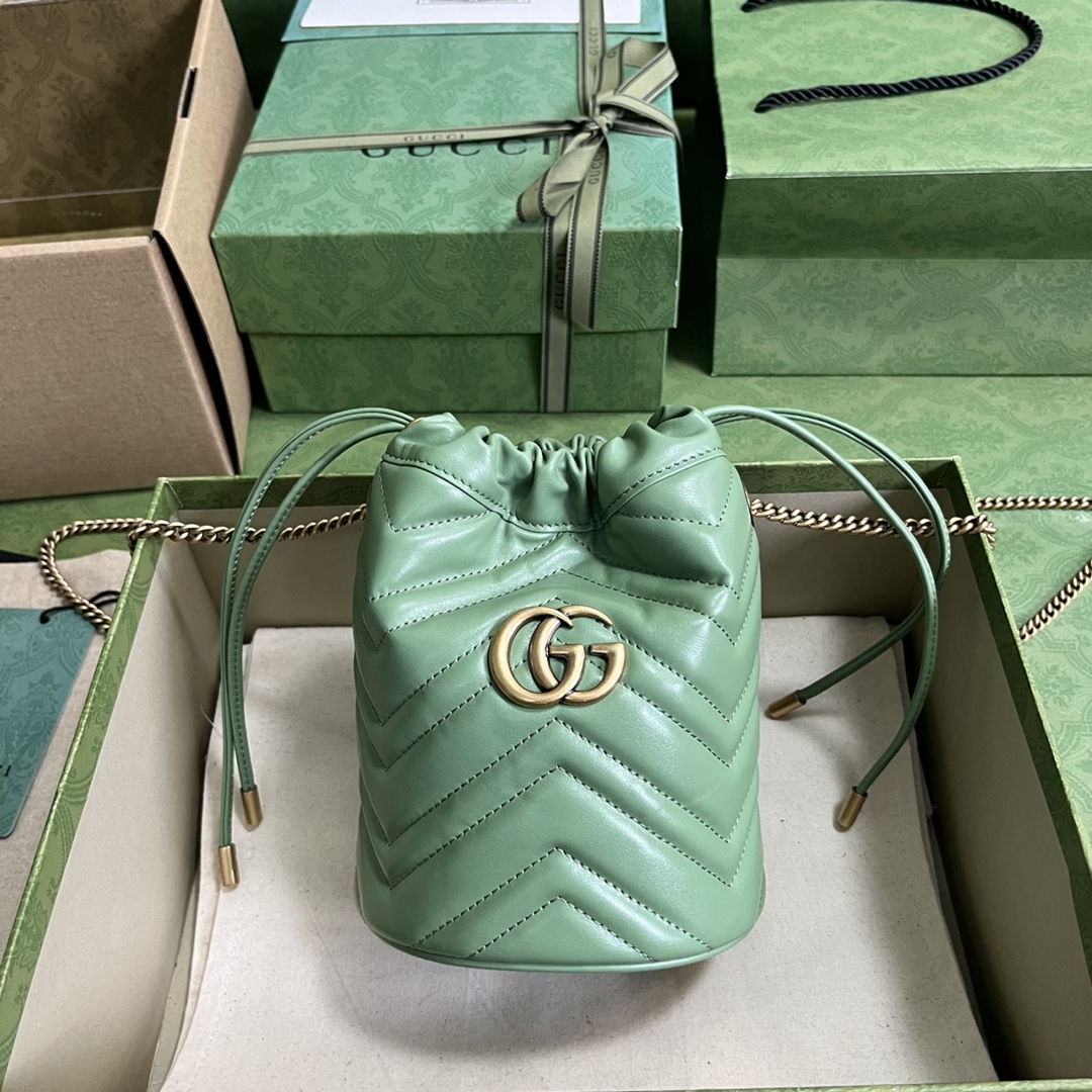 頂級原單意大利製造原廠皮薄荷綠原單Gucci水桶包背包雙肩包