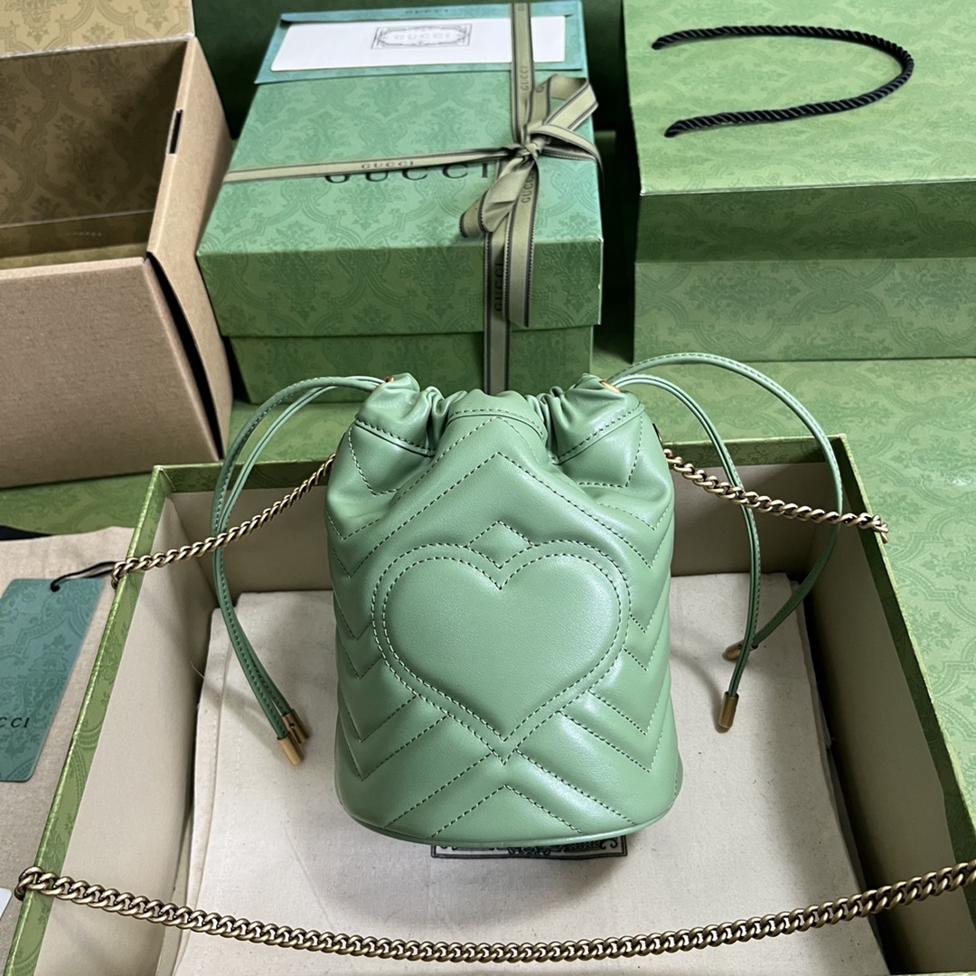 頂級原單意大利製造原廠皮薄荷綠原單Gucci水桶包背包雙肩包
