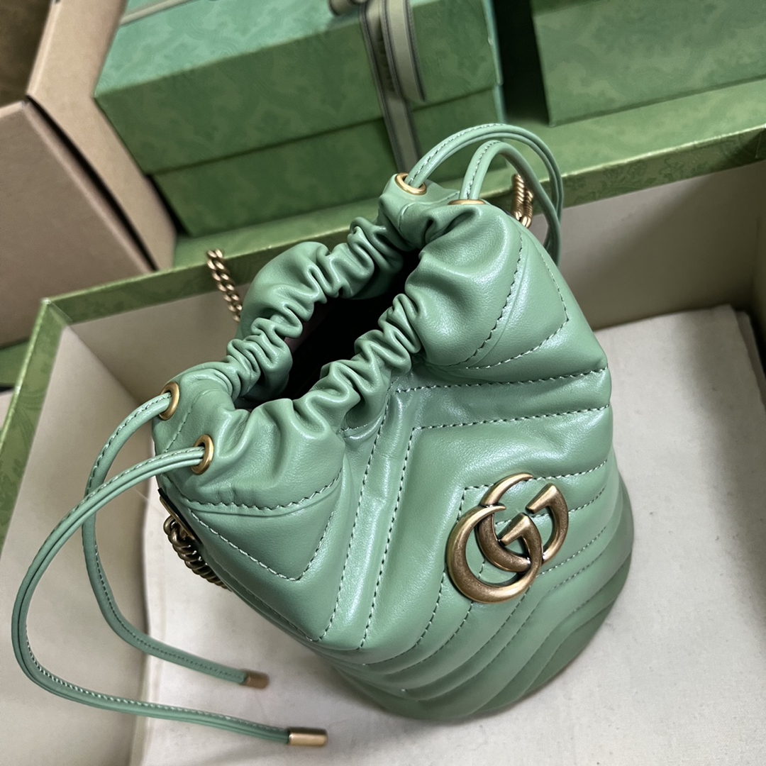 頂級原單意大利製造原廠皮薄荷綠原單Gucci水桶包背包雙肩包