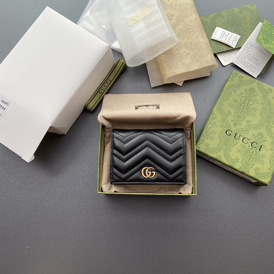 高仿Gucci古馳進口原廠皮Marmont466492高端錢包雙折錢包
