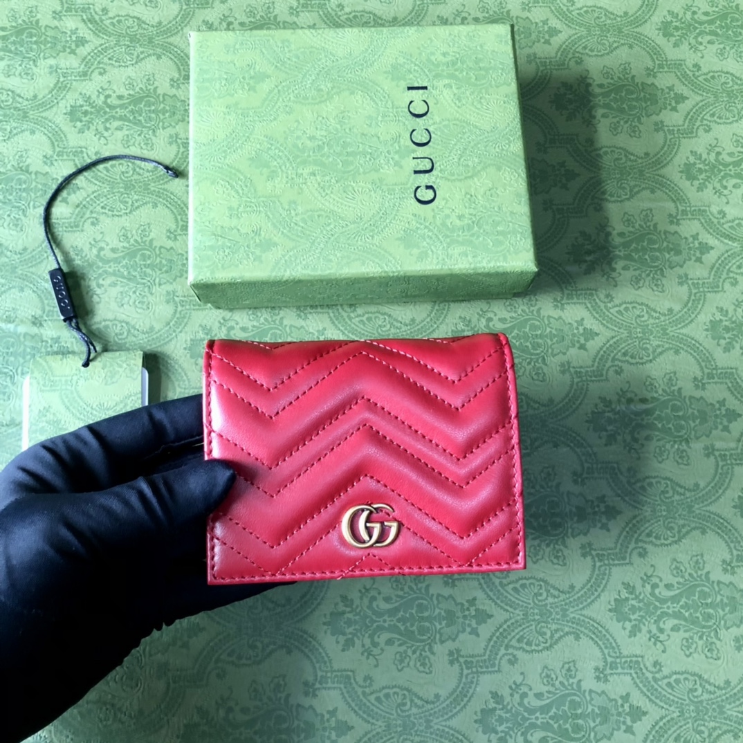 G家Marmont高仿包包Gucci女士對折錢包折疊包真皮包玫紅色
