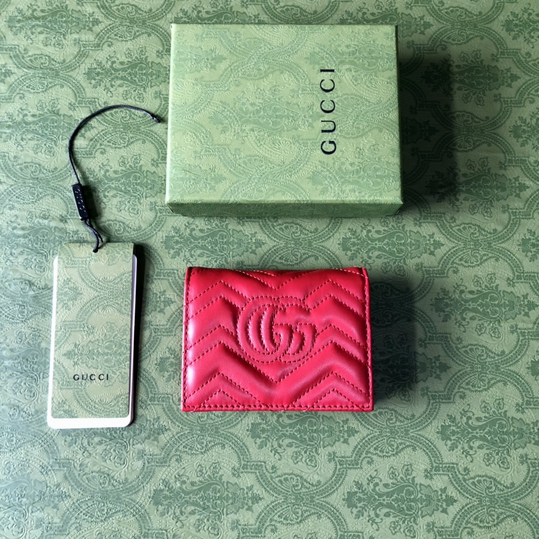 G家Marmont高仿包包Gucci女士對折錢包折疊包真皮包玫紅色