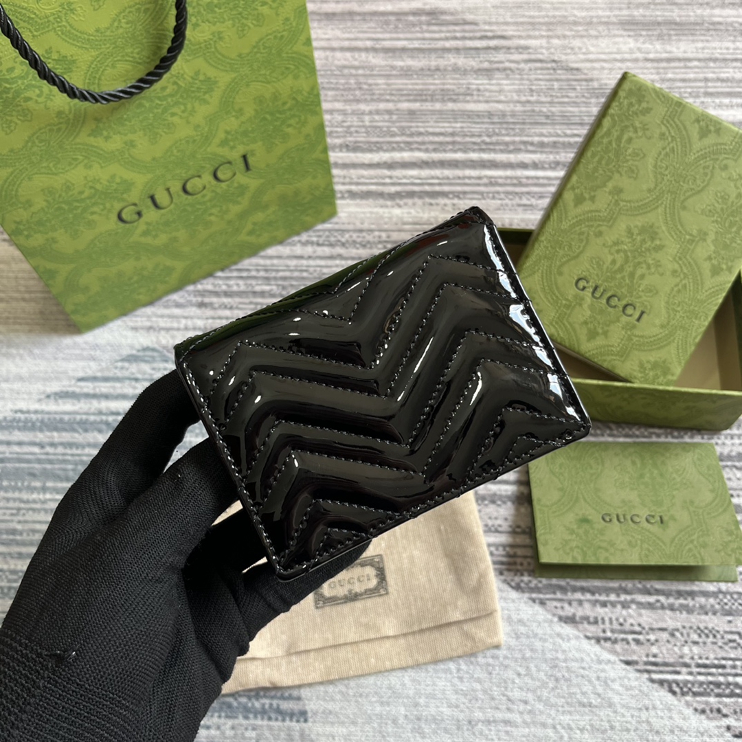 GucciA貨之家466492女士對折錢包小錢包黑色