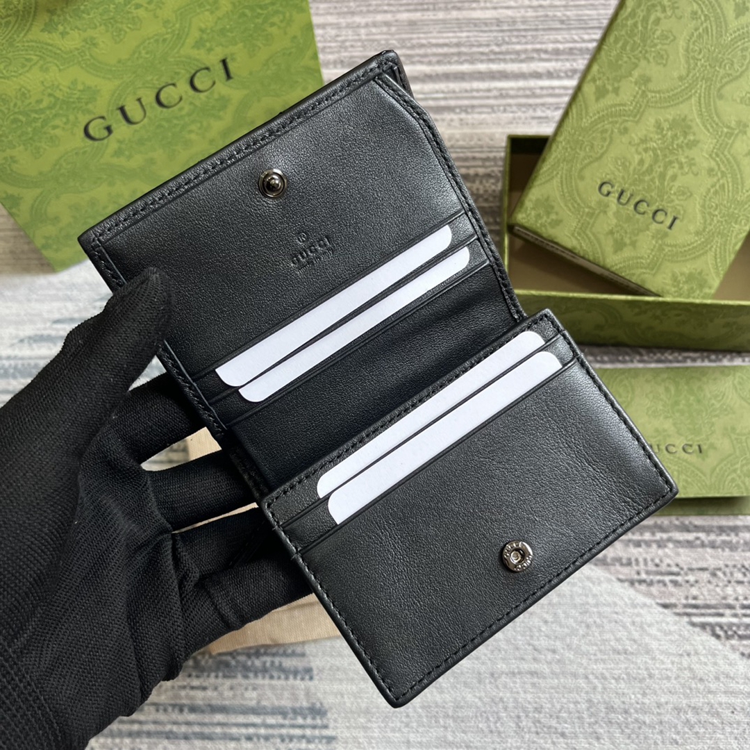 GucciA貨之家466492女士對折錢包小錢包黑色