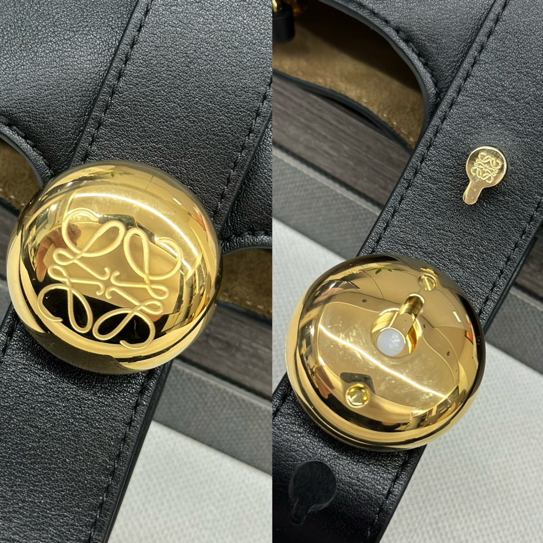 loewe羅意威高仿複刻包包 mini柔軟牛皮革Pebble Bucket水桶包黑色平紋