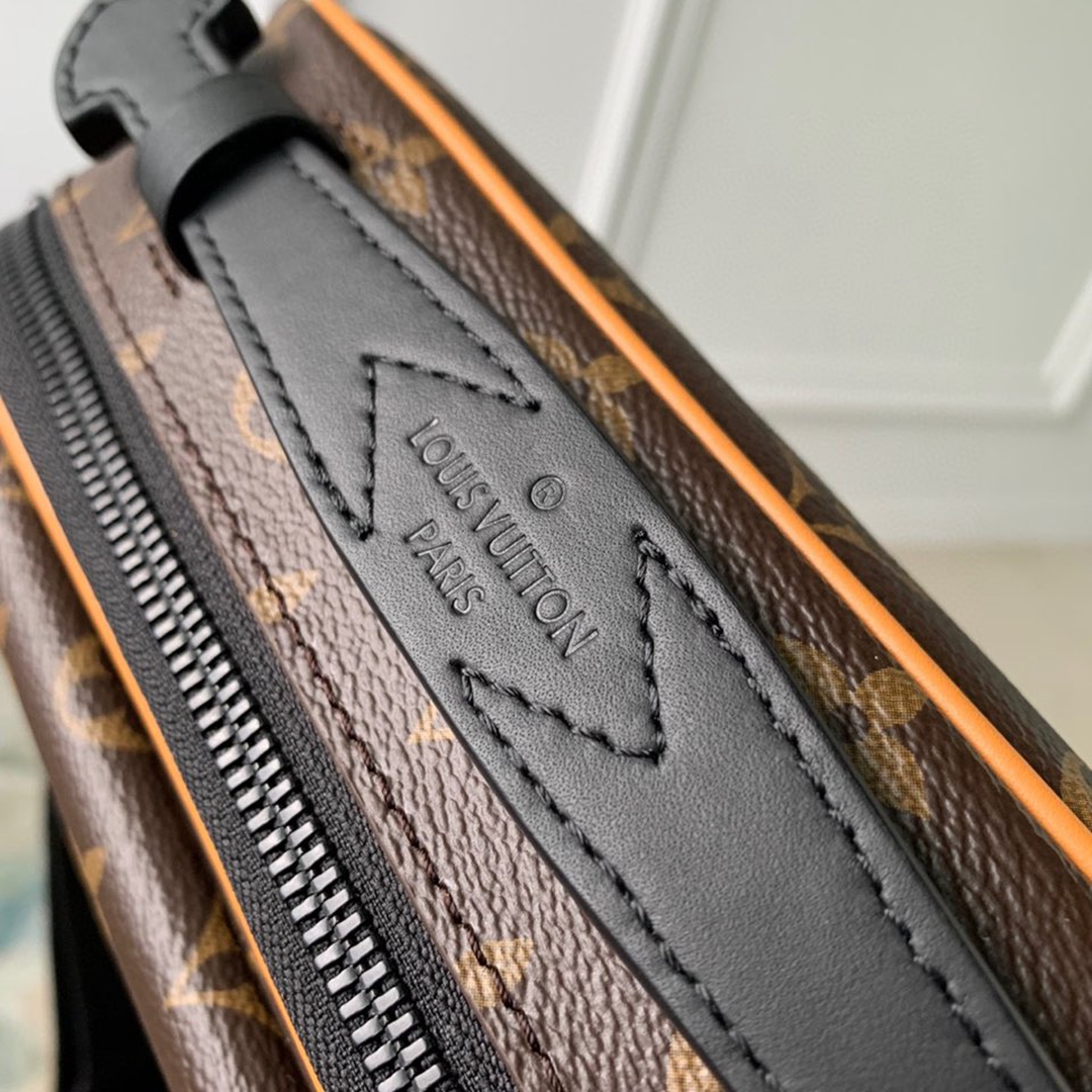 M46688老花黃皮郵差包Monogram Macassar 帆布制成高仿路易威登包包男女可用