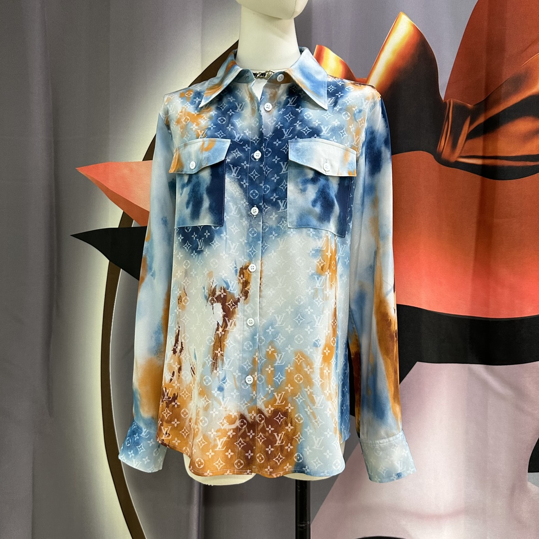 高仿女裝LV 新品專櫃同步桑蠶絲長袖襯衣