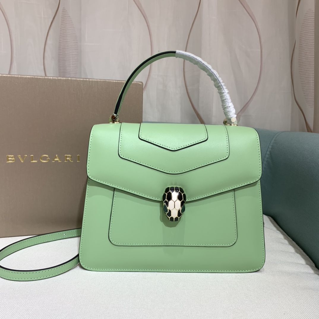 一比一高仿BVLGARI寶格麗 Serpenti Forever 中型手提包斜揹包手袋 淺緑