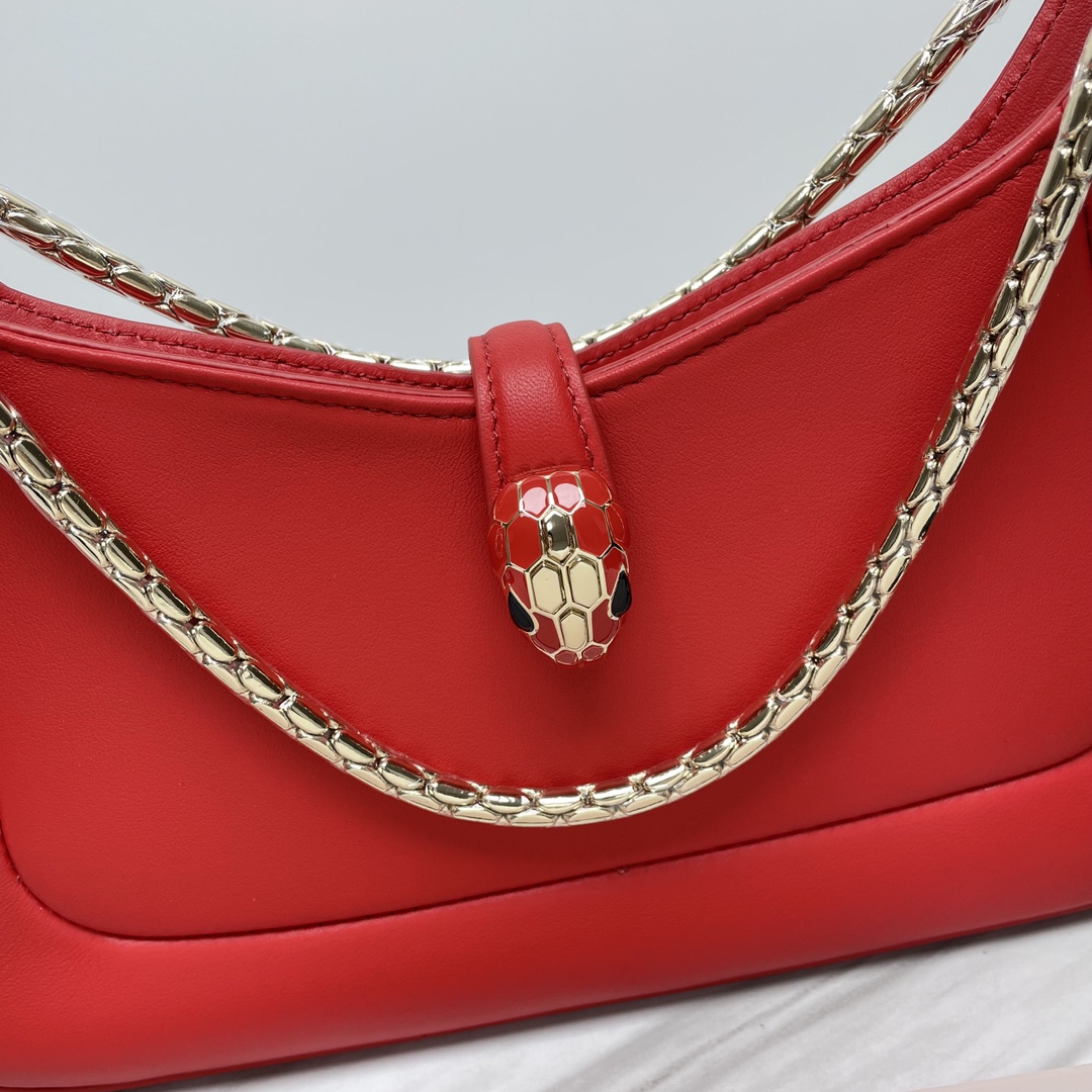 複刻名牌包BVLGARI寶格麗 Serpenti Baia 小肩背包 蛇身粗鍊斜揹包 紅色