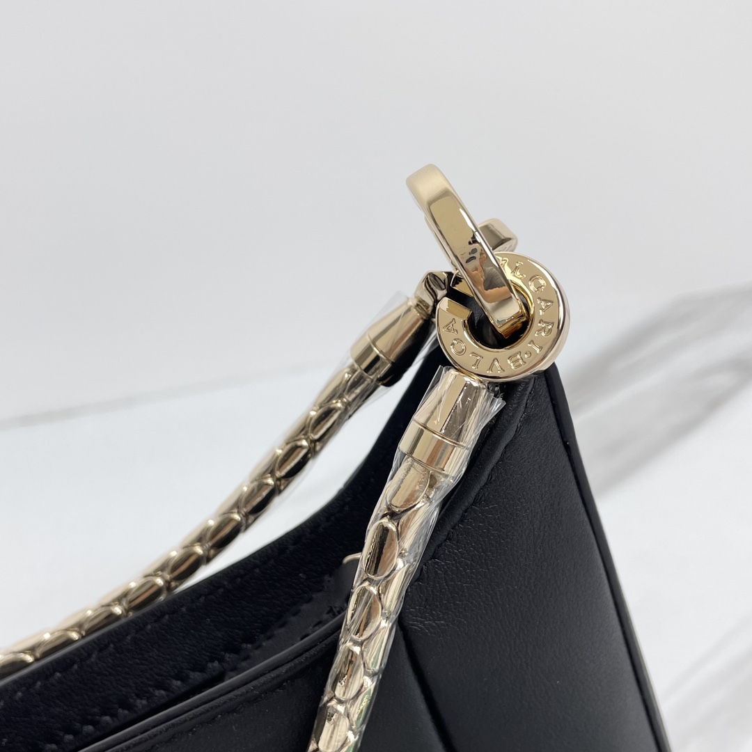 複刻名牌包BVLGARI寶格麗 Serpenti Baia 小肩背包 蛇身粗鍊斜揹包 黑色