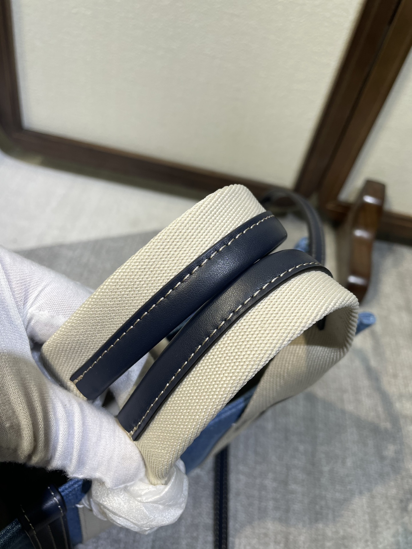 一比一複刻Chloe蔻依包 亞麻帆布小號Woody托特包肩帶款 牛仔布