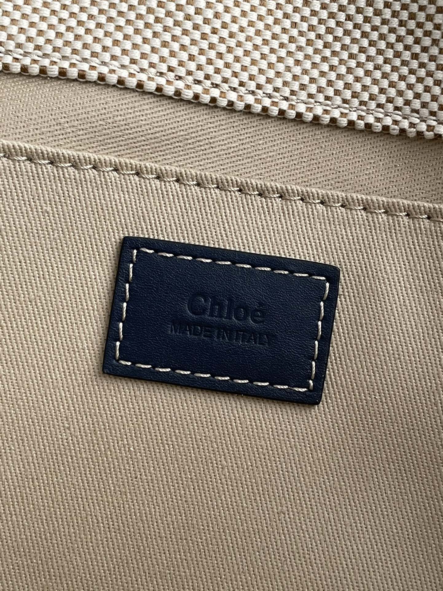 複刻名牌包Chloe蔻依 Chloé標識亞麻帆布 Woody大號托特包 深藍