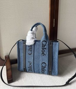 原單高仿Chloe蔻依名牌包 牛仔布Chloé Woody Tote Bag 小號托特包