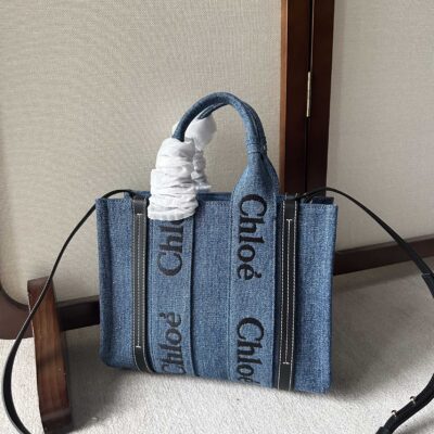 原單高仿Chloe蔻依名牌包 牛仔布Chloé Woody Tote Bag 小號托特包