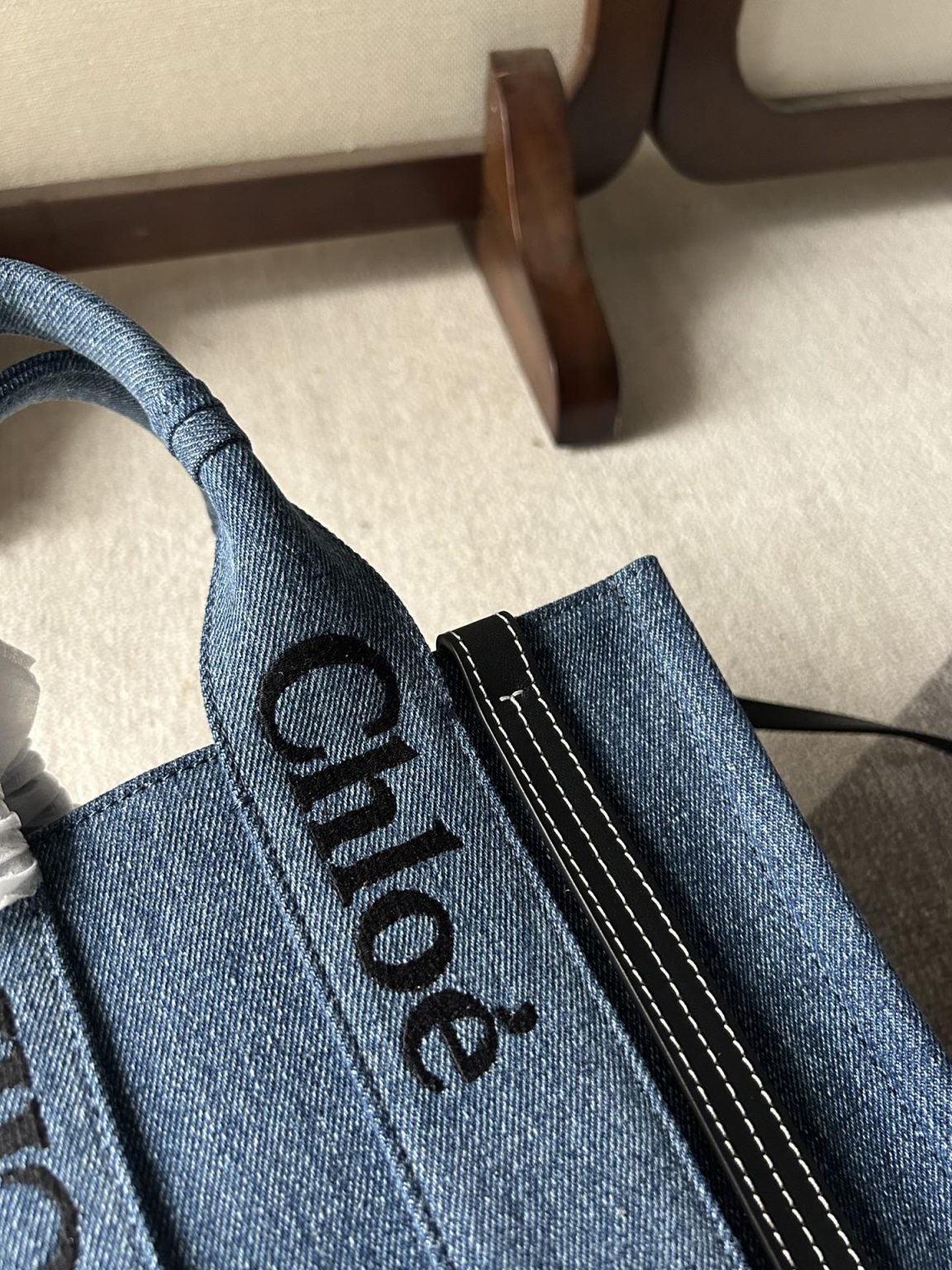 原單高仿Chloe蔻依名牌包 牛仔布Chloé Woody Tote Bag 小號托特包