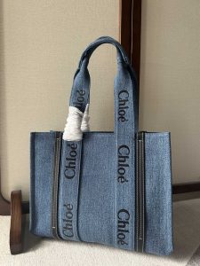 原單高仿Chloe蔻依名牌包 牛仔布Chloé Woody Tote Bag 中號托特包