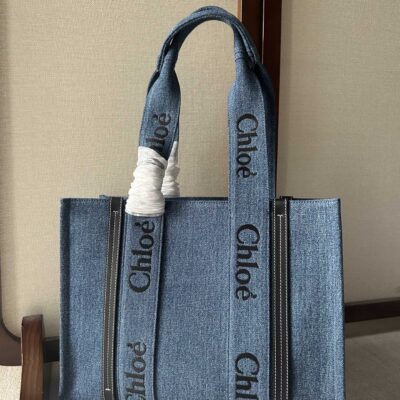 原單高仿Chloe蔻依名牌包 牛仔布Chloé Woody Tote Bag 中號托特包