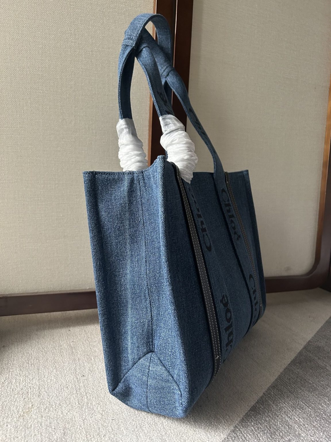 原單高仿Chloe蔻依名牌包 牛仔布Chloé Woody Tote Bag 中號托特包