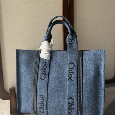 原單高仿Chloe蔻依名牌包 牛仔布Chloé Woody Tote Bag 大號托特包