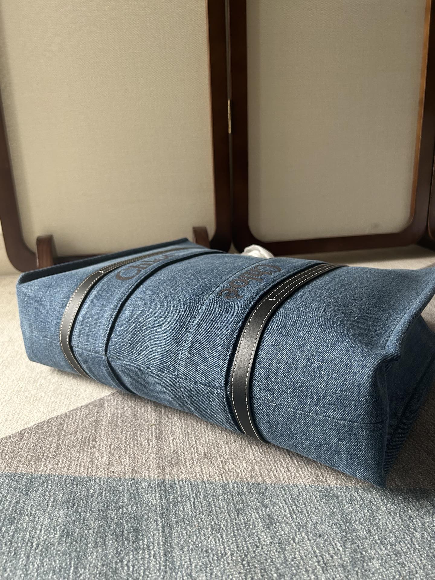 原單高仿Chloe蔻依名牌包 牛仔布Chloé Woody Tote Bag 大號托特包