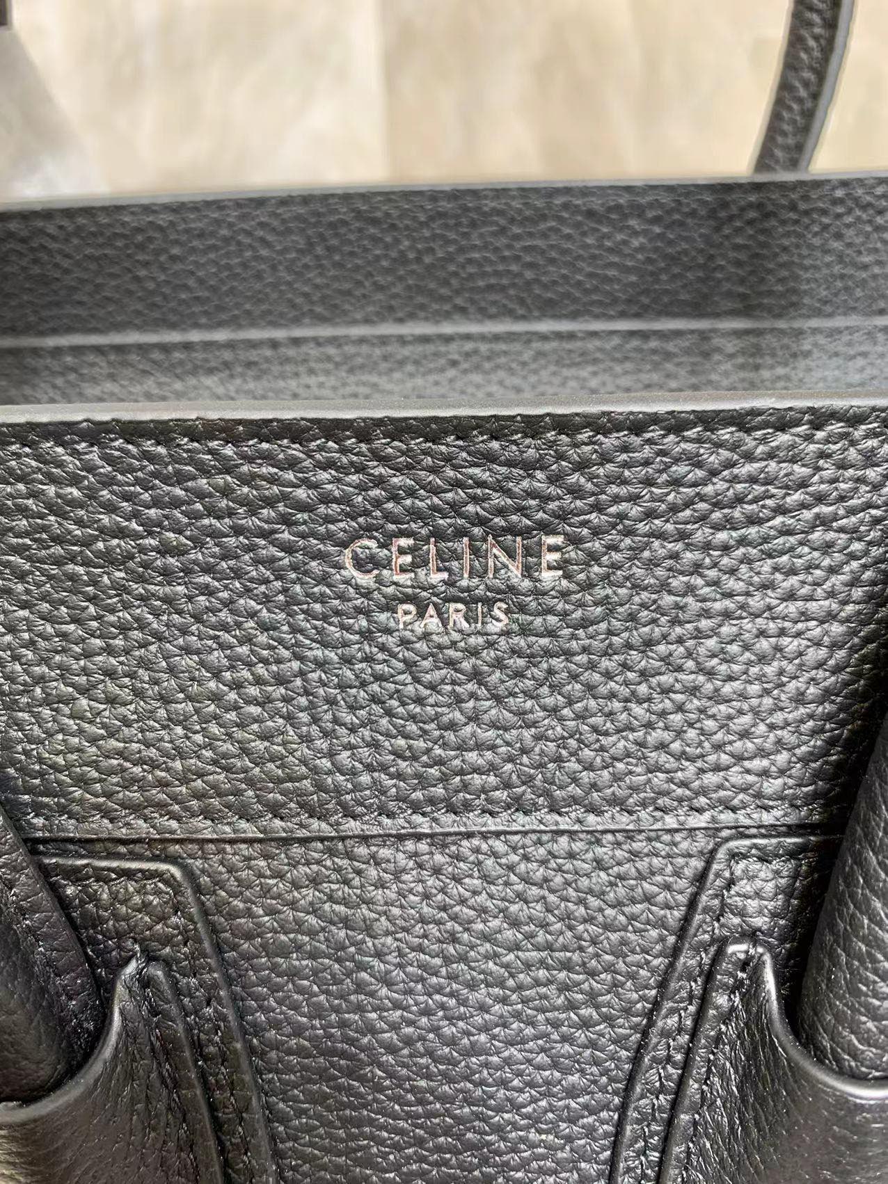 一比一複刻Celine賽琳手提包 敲打小牛皮小巧型Luggage micro手袋 笑臉包 黑