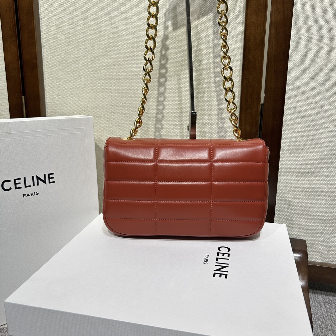 複刻名牌包Celine賽琳 MATELASSE MONOCHROME 絎縫羊皮革鏈條肩揹包飾鍊掛肩袋 棗紅
