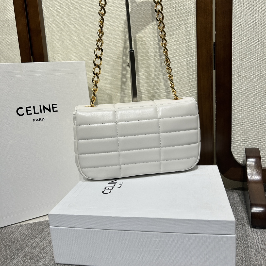 複刻名牌包Celine賽琳 MATELASSE MONOCHROME 絎縫羊皮革鏈條肩揹包飾鍊掛肩袋 白色